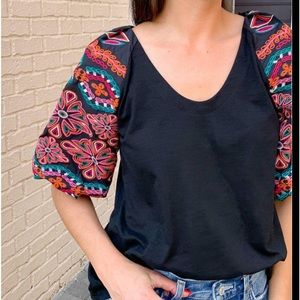 THML knit too with embroidered puff sleeves. Black size Large